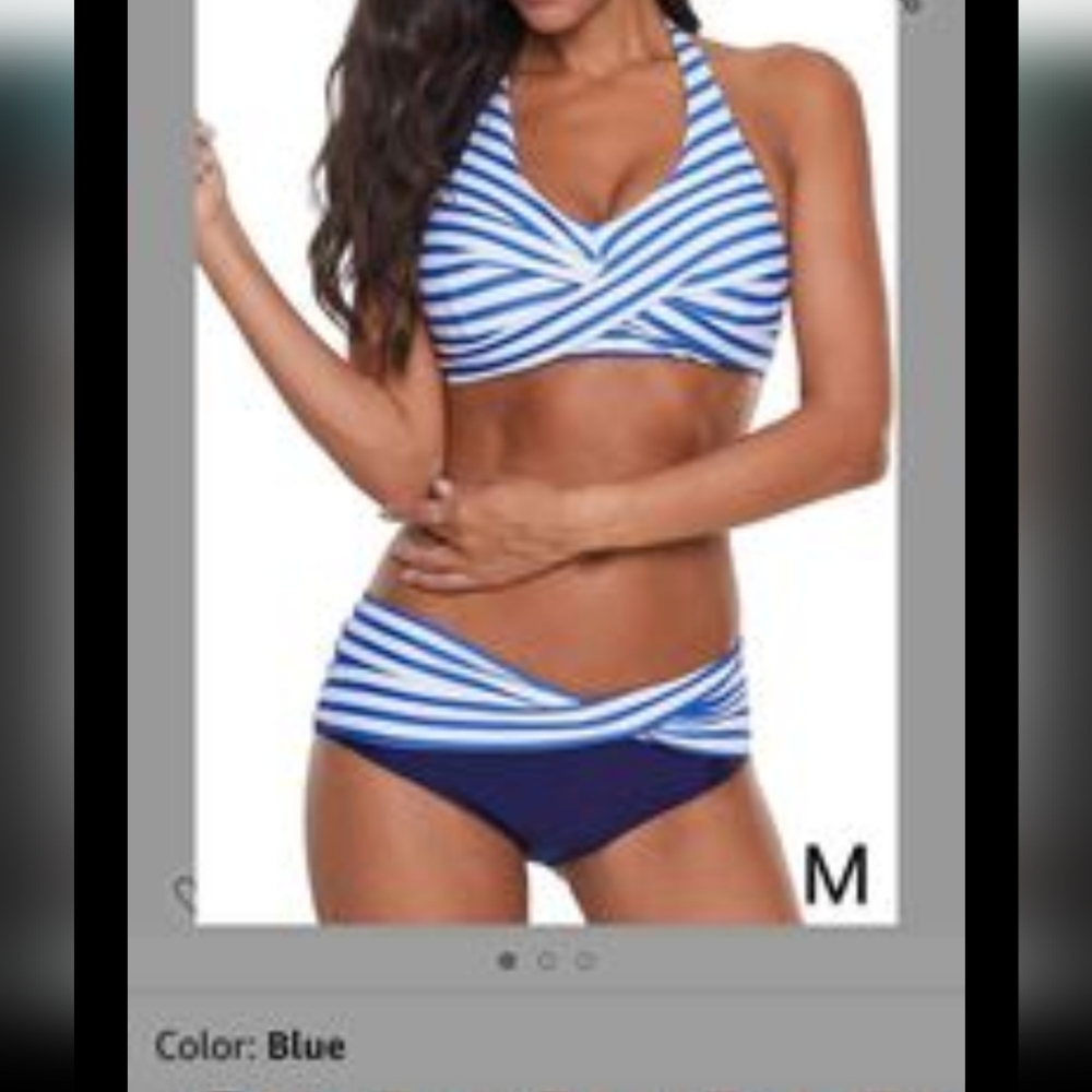 Brand New Yonekop Blue & White Striped Bikini XL (M)